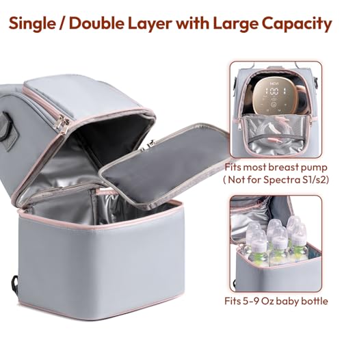 NCVI Breastmilk Cooler Bag with 2 Ice Pack, Breast Pump Bag with Cooler Fits 6 Bottles, Double Layer Breast Milk Baby Bottle Cooler Bag, for Travel, Nursing Mom Daycare, Work, Picnic (Grey) - color: Grey