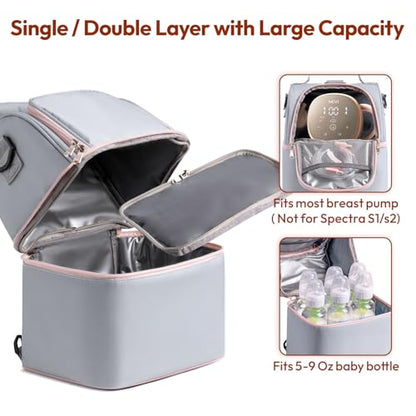 NCVI Breastmilk Cooler Bag with 2 Ice Pack, Breast Pump Bag with Cooler Fits 6 Bottles, Double Layer Breast Milk Baby Bottle Cooler Bag, for Travel, Nursing Mom Daycare, Work, Picnic (Grey) - color: Grey