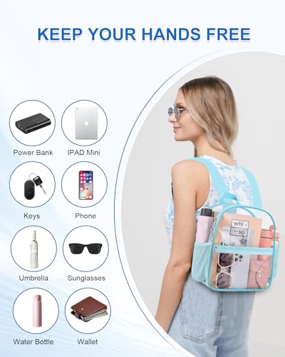 Clear Backpack for Stadium Events, 12x12x6 Small Clear Plastic bag with Reinforced Straps for Game Security Festival Concert - color: Aqua