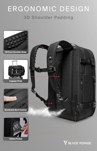 BlackVoyage Vortex Vacuum Seal Travel Backpack 60L Expandable Air Compression System Water Resistant TSA Lock Carry-On - color: Black