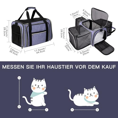 BAGLHER Cat Carrier Bag,Airline Approved Pet Carrier Soft Side Pet Travel 5 Sides Open Doors 3 Sides Expandable Foldable Dog Carrier with Fleece Pad - color: Purple, size: 17.5"L x 12.0"W x 11.5"H
