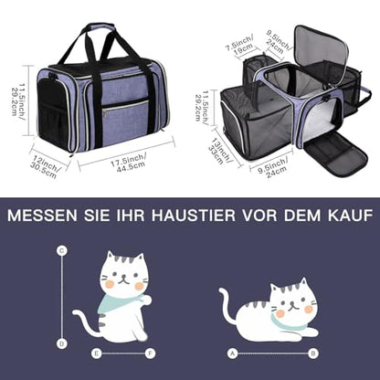 BAGLHER Cat Carrier Bag,Airline Approved Pet Carrier Soft Side Pet Travel 5 Sides Open Doors 3 Sides Expandable Foldable Dog Carrier with Fleece Pad - color: Purple, size: 17.5"L x 12.0"W x 11.5"H