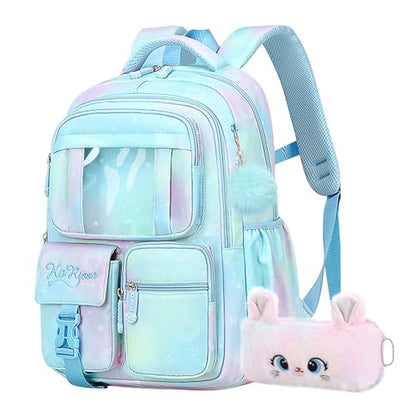 Girls Backpack for School Kids Backpack for Girls Cute Kids Kawaii Bookbag Book Bag for Elementary Primary School - color: Blue-xk