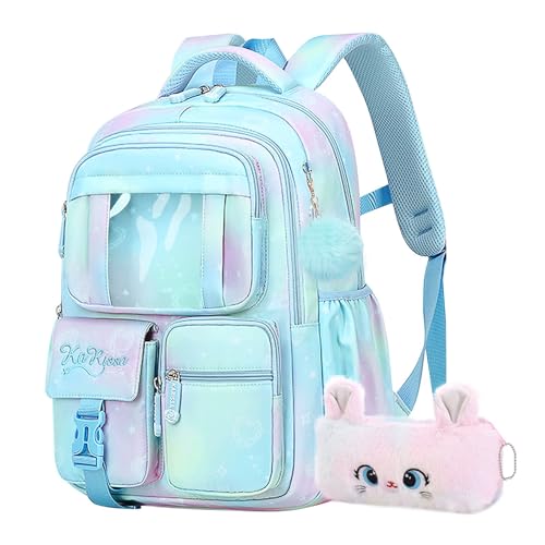 Girls Backpack for School Kids Backpack for Girls Cute Kids Kawaii Bookbag Book Bag for Elementary Primary School - color: Blue-xk