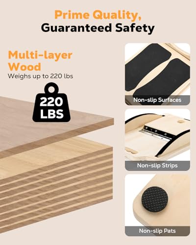 MoKo 2-in-1 Wooden Slant Board & Balance Board, 4 Adjustable Inclines Calf Stretcher for Knees, Ankles, Heels, Feet and Legs, Non-slip Stretch Boards Support up to 220lbs - color: Wood