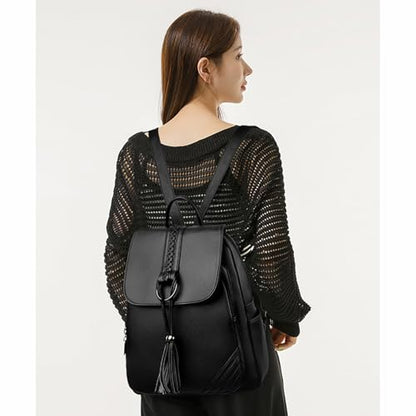 Women's Travel Backpack Leather Tassel Backpack Adjustable Shoulder Straps Casual Daypack Durable Bag Work Commute (Black) - color: Black