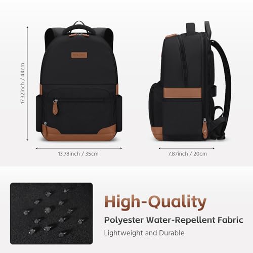 RealCool 15.6-17.3" Laptop Backpack, 31L Water Resistant Travel Bag | Independent frame opening, lightweight ,multi-compartments, ergonomic padded straps, luggage belt, for School,Business Trip - color: Black