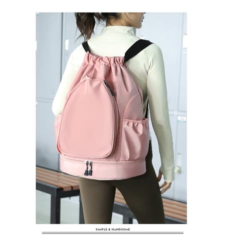 Multifunctional sports bag, backpack, independent shoe compartment, can hold basketball, badminton and tennis(Pink) - color: Pink