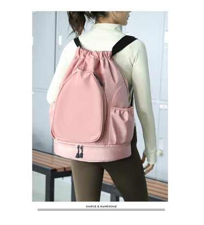 Multifunctional sports bag, backpack, independent shoe compartment, can hold basketball, badminton and tennis(Pink) - color: Pink