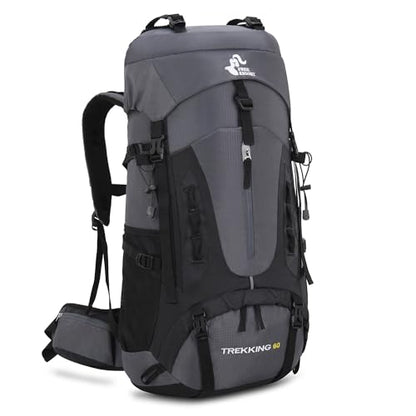 Bseash 60L Hiking Camping Backpack with Rain Cover, Waterproof Large Capacity Outdoor Sport Travel Daypack Climbing Touring (Gray) - color: Gray