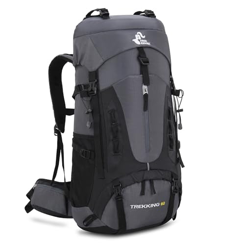 Bseash 60L Hiking Camping Backpack with Rain Cover, Waterproof Large Capacity Outdoor Sport Travel Daypack Climbing Touring (Gray) - color: Gray