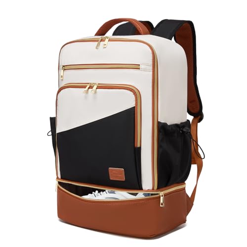 seyfocnia Gym Backpack for Men, Lightweight Sports Back pack With Shoe Compartment, Waterproof Gym Bag Workout Trainning Rucksack Casual Travel Daypack- White Brown - color: White Brown, size: 19 inches