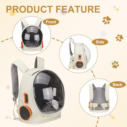 Pet Backpack Carrier, Portable and Ventilated, Oxford Cloth, Dog Cat Travel Bag with Transparent Cover 12.99", (Beige, 1 Pcs), Intended for Hiking/Camping/Traveling - color: Beige