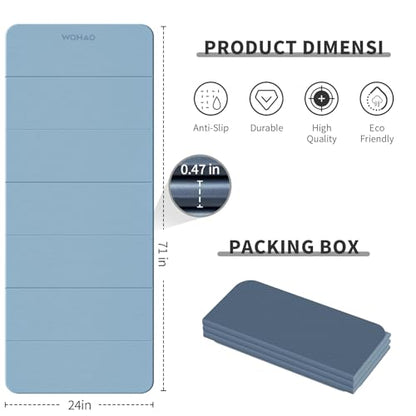 7-Fold Yoga Mat 70"x24" - 1/2 Inch Thick Folding Exercise Mat, Compact Non-Slip TPE Mat for Travel, Storage, Yoga & Home Gym, Lightweight & Portable - color: Blue-gray+Navy blue