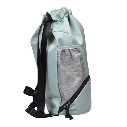 Nupouch Drawstring Backpack: Lightweight, Water-Resistant, Reflective Gym Bag w/Shoe Compartment for Travel, Hiking, Sports - color: Teal