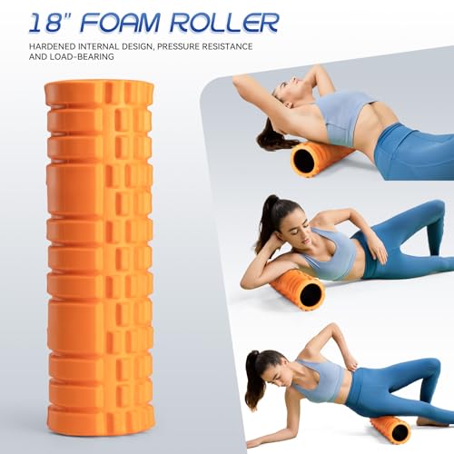 Krightlink Foam Roller High Density Foam Roller Set for Deep Tissue Muscle Massage, 18" Trigger Point Fitness Exercise Massage Roller Self-Myofascial Release for Whole Body (Orange) - size: 18"