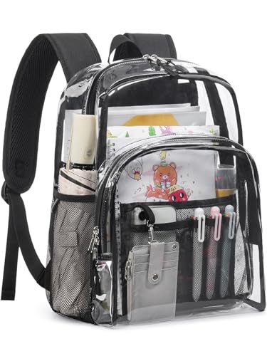 Clear Backpack Heavy Duty, 15 Inch Large TPU Clear Bookbag for Boys Girls Adult, See Through Book Bag Transparent Backpacks with Multiple Pockets for School College Work Casual, Black - color: Black, size: Small