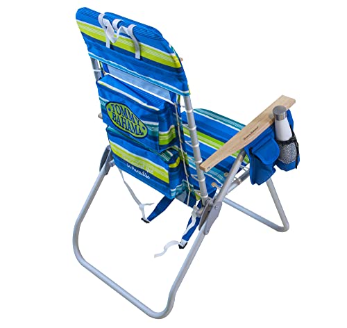 Tommy Bahama Hi-Boy 17" Seat Height 4-Position Lace-Up Suspension Folding Beach Backpack Chair - color: Green and Blue Stripe, style: 1-Pack