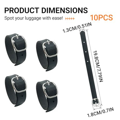 10pcs PU Leather Luggage Tag Straps with Metal Buckle Black Leather Luggage Tag Loops for Suitcases Briefcase Backpacks Travel Hanging Accessories