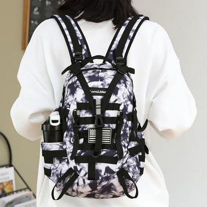 Lovelinks21 25L Tactical Backpack Hiking Daypacks Outdoor Military Molle Bag EDC Rucksack Motorcycle Backpack for Camping - color: Black&white