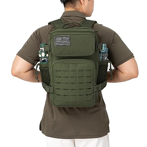 QT&QY 25L/45L Military Tactical Backpack For Men Molle Daypack 3 Day Bug Out Bag Hiking Rucksack With Bottle Holder - color: 25l Green