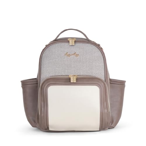 Itzy Ritzy Mini Diaper Bag Backpack – Chic, Compact Mini Plus Backpack with Changing Pad, 10 Pockets (6 Internal, 4 External), Grab-Top Handle & Rubber Feet (Vanilla Latte) - color: Vanilla Latte - Plus
