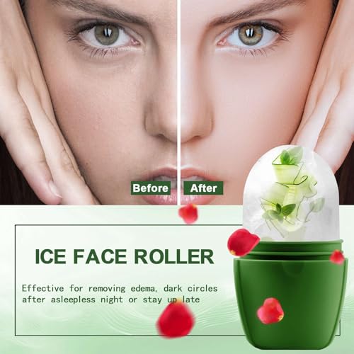 XHJRI Ice Face Roller Massager,Ice Cube Roller for Face, Eyes and Neck Naturally Conditioning and Skin Care,De-Puff Eye Bags,Reduce Migraine Pain,Reusable Massage Silicone Ice Mold (New Green) - color: New Green