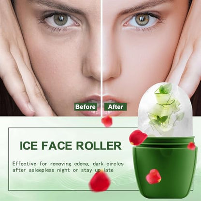 XHJRI Ice Face Roller Massager,Ice Cube Roller for Face, Eyes and Neck Naturally Conditioning and Skin Care,De-Puff Eye Bags,Reduce Migraine Pain,Reusable Massage Silicone Ice Mold (New Green) - color: New Green