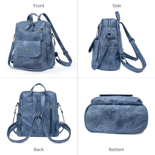 Backpack Purse for Women, PU Leather Backpack Purse, Fashion Travel Anti Theft Backpack, Multipurpose Lightweight Waterproof Convertible Purse Shoulder Bag Handbag, Blue - color: Blue