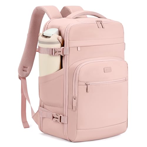 mibasies 40L Travel Backpack for Women & Men: Flight Approved Carry On Backpack, TSA Personal Item Bag with Water Bottle Pocket, Weekender Essentials Backpacks fits 17" Laptop - Pink - color: Pink, size: X-Large
