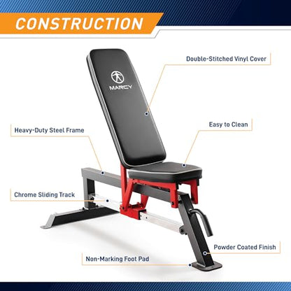 Marcy Foldable Standard Weight Benches, Adjustable Strength Training Benches for Full Body Workout