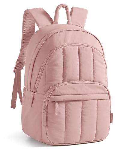 BAGSMAT Womens Backpack Travel Laptop Backpack for Women, Quilted College Laptop Bookbag, Work Back Pack for Women, Cute Computer Water-Resistant Casual Daypack, Puffer Pink - color: 13-pink