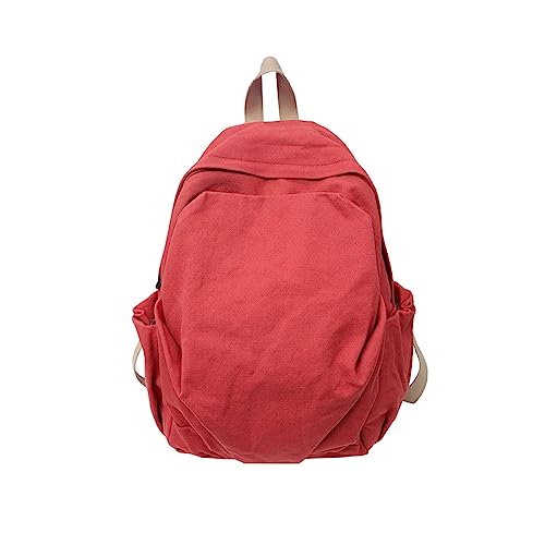 Women's canvas bag, men's and women's large capacity leisure backpack, men's and women's travel backpack (Red,One Size) - color: Red