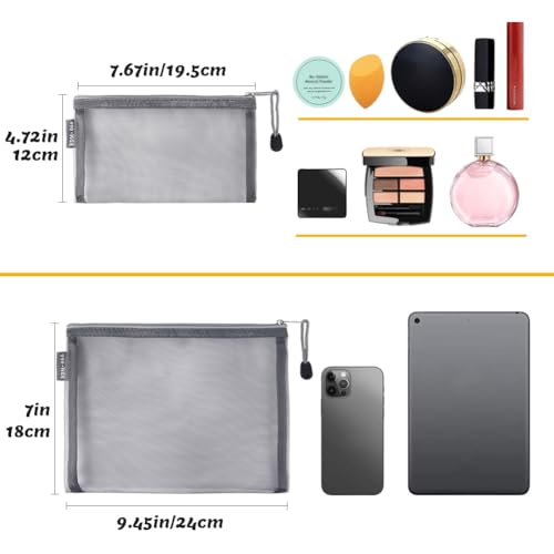 6 Pack Mesh Cosmetic Bags, Nylon Makeup Pouches with Zipper for Home Office Purse Diaper Bag (Grey) - color: Grey(2size)