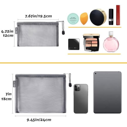 6 Pack Mesh Cosmetic Bags, Nylon Makeup Pouches with Zipper for Home Office Purse Diaper Bag (Grey) - color: Grey(2size)