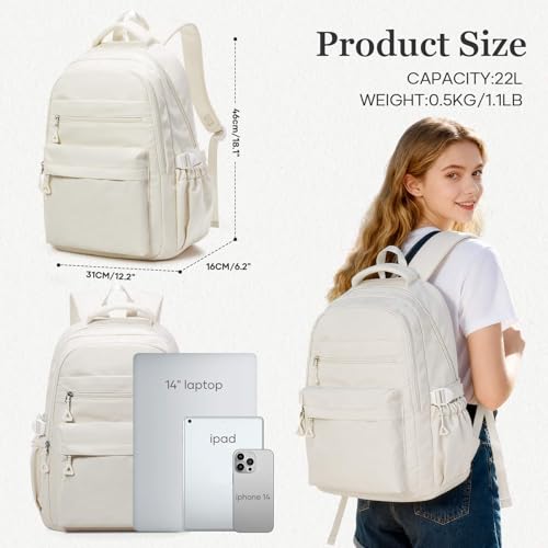 Backpack for College Students Women Men, Aesthetic Backpacks for Middle School, Waterproof Bookbag, Lightweight High School Backpack for Teens Boys Girls(Beige) - color: Beige
