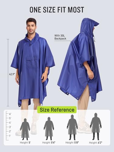 SaphiRose Extra Thick Hooded Rain Poncho Double Layer Waterproof Raincoat Jacket for Men Women Adults - color: Blue