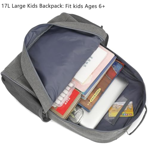 FlowFly Kids Backpack for Toddler Boys Girls, Simple Lightweight Bookbag for Daycare Kindergarten Elementary School Travel, Small Modern Bag (Large), Grey - color: Grey, style: Kids Large: 17l