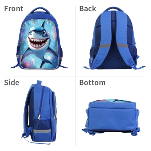 ZRENTAO Kids Backpack, 3D Reflective Cartoon, 600D Polyester & Dual Zippers, 17" Bookbag with Ergonomic Design for boys & girls age 6-18, Schark Space Style for school Children Kids - color: 03#shark