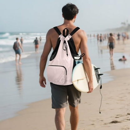 Drawstring Gym Sackpack With Pockets Drawstring Bags with Wet Dry Compartments Misty Rose Solid Color