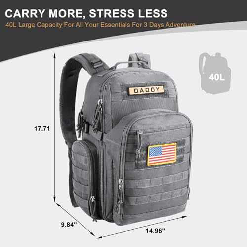 MIRACOL Diaper Bag Backpack for Dad: 900D Military-Grade Backpack with 16+ compartments - 40L XL Capacity Fits 15+ Diapers & 3 Bottles - Heavy-Duty Daddy Baby Bag for Travel & Outdoor - color: Grey