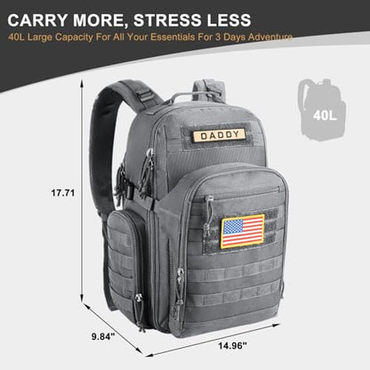 MIRACOL Diaper Bag Backpack for Dad: 900D Military-Grade Backpack with 16+ compartments - 40L XL Capacity Fits 15+ Diapers & 3 Bottles - Heavy-Duty Daddy Baby Bag for Travel & Outdoor - color: Grey
