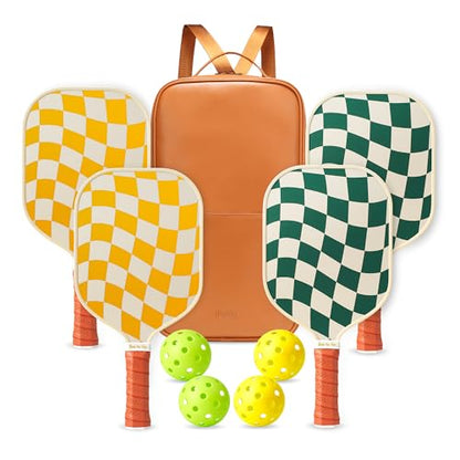 Pickleball Paddles Set of 2/4- USAPA Approved Graphite/Fiberglass Pickleball Racket, 2 Pickleball Rackets, 4 Balls and 1 Portable Carry Bag, Aesthetic Pickle Ball Set for Men Women Beginners - color: 4 Green Check | Warm Orange | Graphite