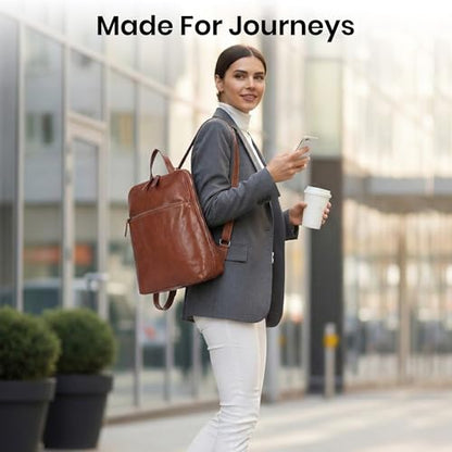 Genuine Leather Backpack for Women - 12.5 Inch with Adjustable Shoulder Strap - Stylish and Durable (Tan) - color: Tan