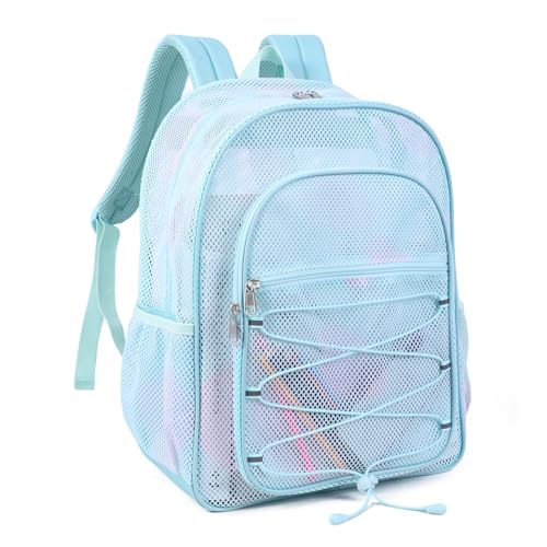 COVAX Mesh Backpack for School Heavy Duty Semi-Transparent Bookbags for Beach, Swimming, Sports, Work, Travel (Light Blue) - color: Light Blue