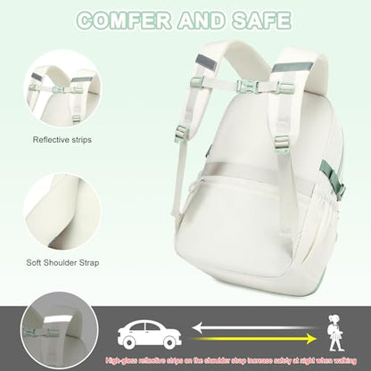 Scothen 3PCS Girls Backpack for School, Kids Backpack for Girls with Lunch Bag Pencil Case, Kids Bookbag Teen Backpacks for Elementary Middle High School - color: White-green