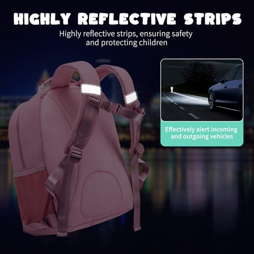 NOL Natural Organic Lifestyle Kids Backpack, School Backpacks for Teens Girls Boys, School Bookbag with Pencil Bag & Reflective Stripe for Elementary School - Dark pink - color: Dark Pink