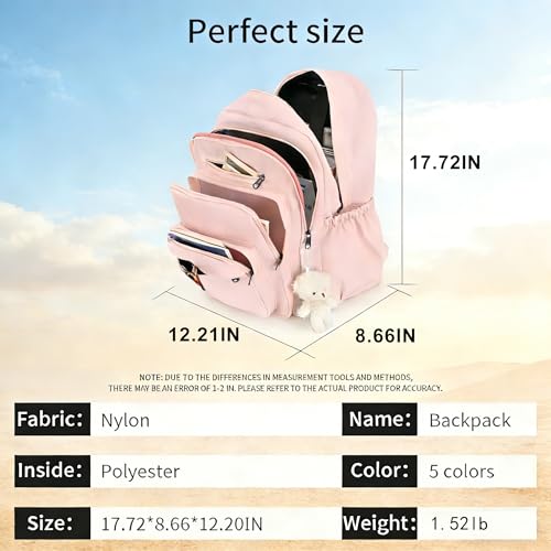 JARKJARD Cute School Backpack for Kids Teen Girls Aesthetic Lightweight Large Capacity Bookbag College Students School Bag Casual Travel Solid Color Daypack（Pink） - color: Pink