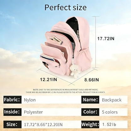 JARKJARD Cute School Backpack for Kids Teen Girls Aesthetic Lightweight Large Capacity Bookbag College Students School Bag Casual Travel Solid Color Daypack（Pink） - color: Pink