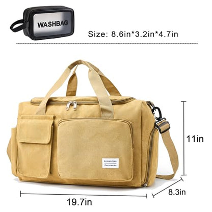 Small Gym Bag for Women, Travel Duffle Bag Carry On Weekender Bag with Shoe Compartment - color: Canvas-Brown, style: Gym Bag&toiletry Bag